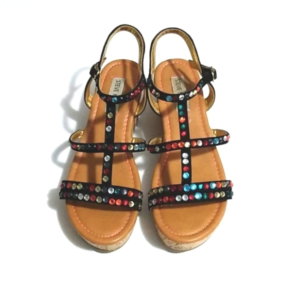 STEVE MADDEN  Rhinestone Strappy Mini Wedge Platform Sandals  Size 5 - Picture 1 of 13
